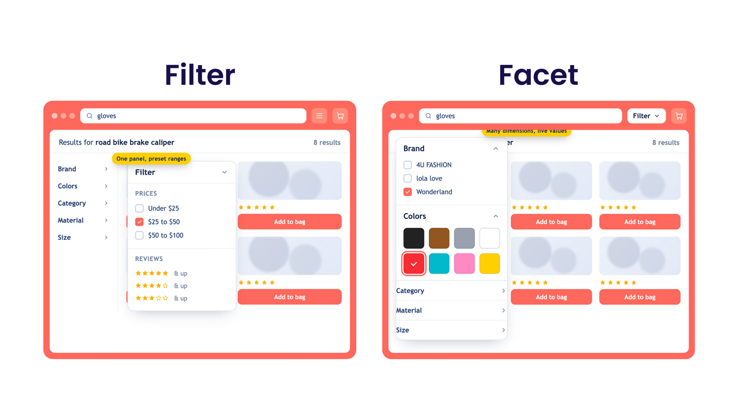 Filters vs facets in ecommerce site search