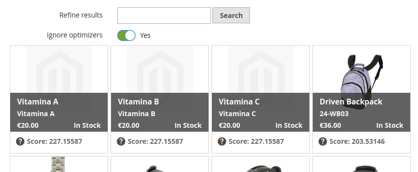 Option Ignore optimizers dans Elasticsuite Explain
