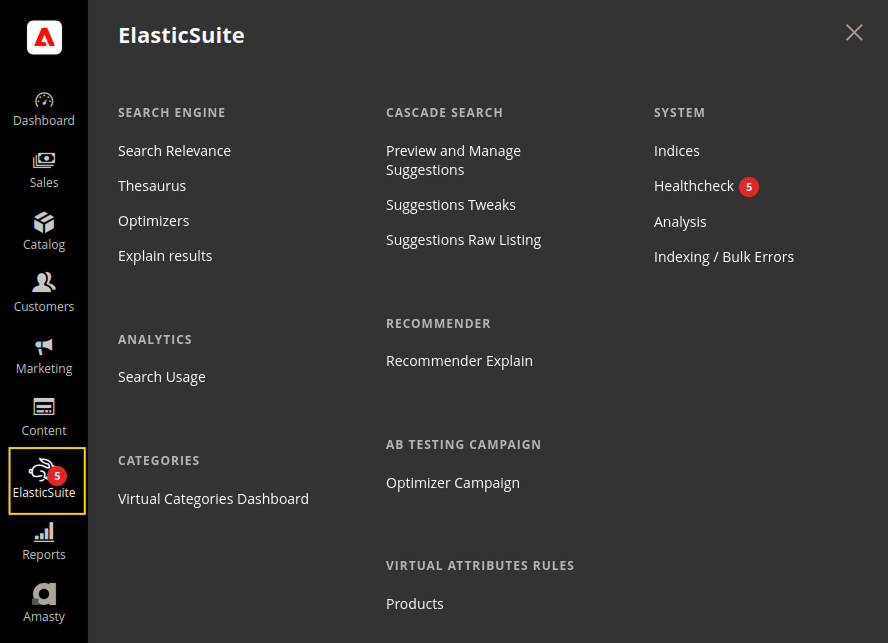 Réglage du niveau de sévérité minimum pour l’affichage du badge Health Check Elasticsuite